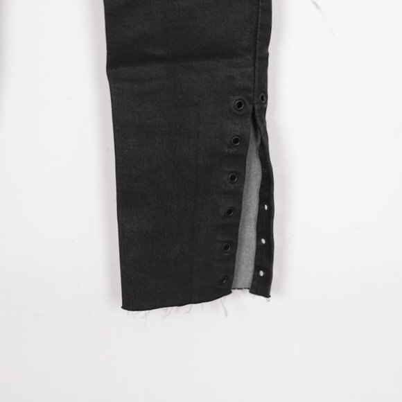 Free People Skinny Moto Raw Hem Button Fly Jeans with Slit Grommet size 24 - Picture 2 of 10
